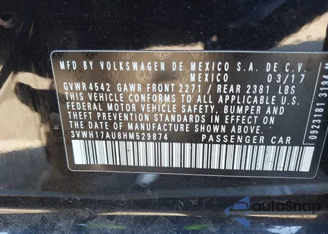 2017 Volkswagen Golf Alltrack Tsi S/Tsi Se/Tsi Sel z USA, uszkodzony, nr VIN 3VWH17AU8HM529874